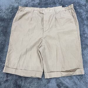 Bagazio Shorts Mens 46 Beige Oatmeal Elastic Flex Waist Cuffed Lightweight - New